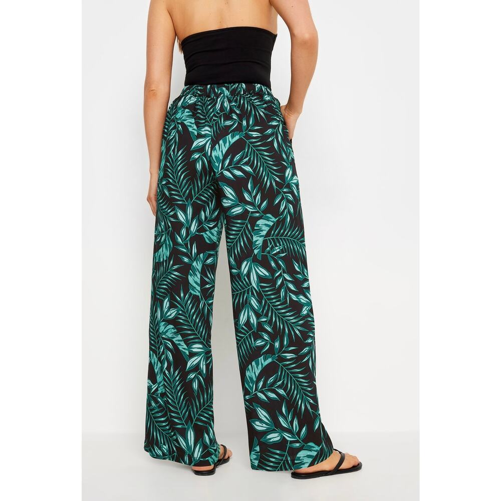 Long Tall Sally Wide Leg Pants LTS Black Green Tropical Print Trousers 18 XLONG - Picture 5 of 13